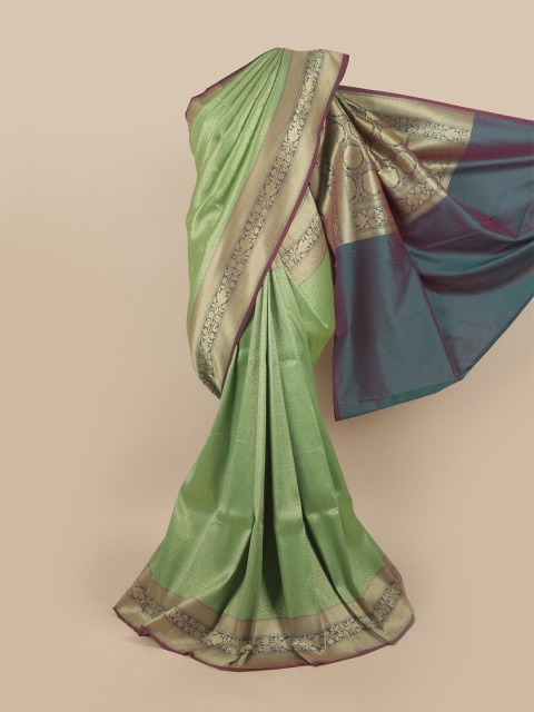 

Pothys Green & Gold-Toned Ethnic Motifs Zari Pure Silk Banarasi Saree