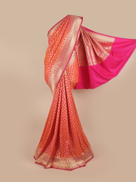 

Pothys Pink & Peach-Coloured Ethnic Motifs Zari Pure Silk Banarasi Saree