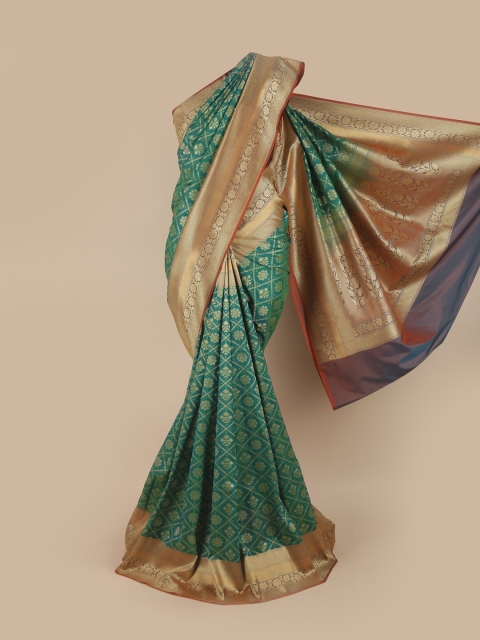 

Pothys Green & Gold-Toned Floral Zari Pure Silk Banarasi Saree