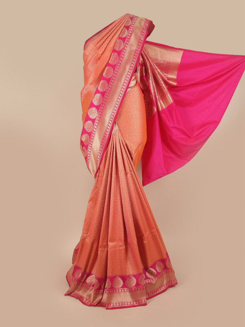 

Pothys Pink & Gold-Toned Floral Zari Pure Silk Banarasi Saree