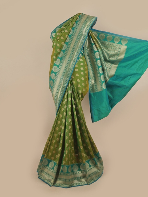 

Pothys Green & Gold-Toned Floral Pure Silk Banarasi Saree
