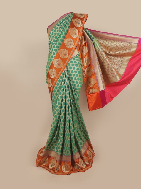 

Pothys Green & Gold-Toned Woven Design Pure Silk Banarasi Saree