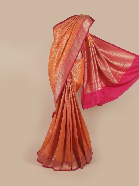 

Pothys Orange & Gold-Toned Ethnic Motifs Zari Pure Silk Banarasi Saree