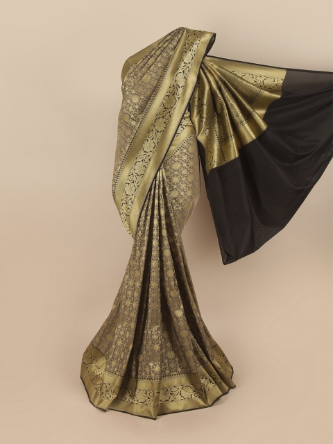 

Pothys Grey & Gold-Toned Ethnic Motifs Zari Pure Silk Banarasi Saree