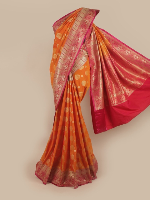 

Pothys Orange & Gold-Toned Floral Zari Pure Silk Banarasi Saree