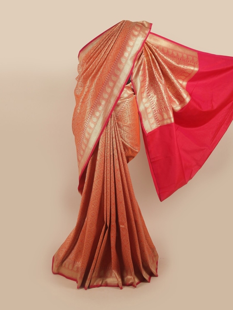 

Pothys Orange & Gold-Toned Ethnic Motifs Zari Pure Silk Banarasi Saree