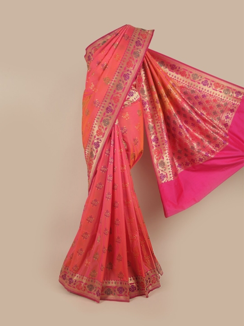 

Pothys Pink & Gold-Toned Floral Zari Pure Silk Banarasi Saree