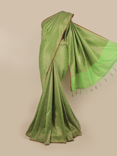 

Pothys Green & Gold-Toned Floral Zari Pure Silk Banarasi Saree