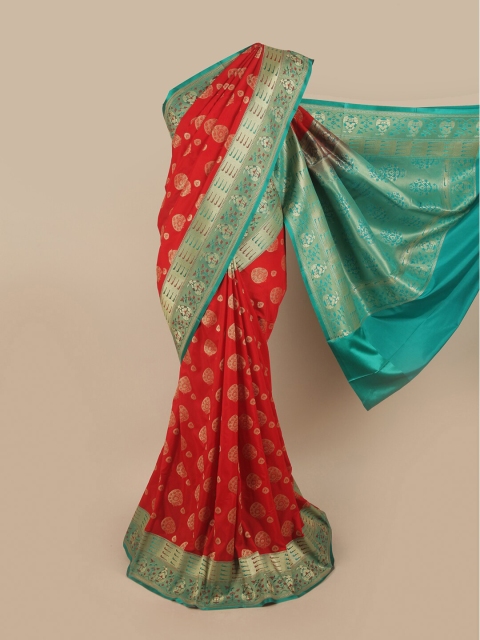 

Pothys Red & Teal Green Woven Design Pure Silk Banarasi Saree