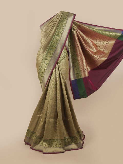 

Pothys Gold-Toned & Green Woven Design Zari Pure Silk Banarasi Saree