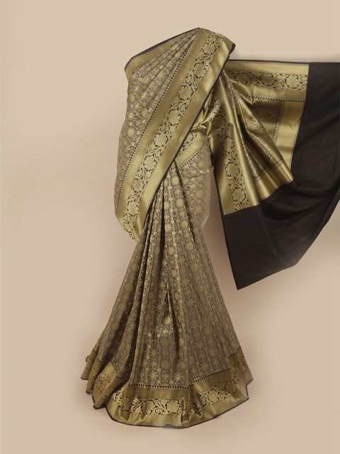

Pothys Grey & Gold-Toned Woven Design Pure Silk Banarasi Saree