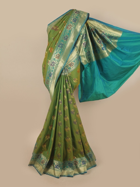 

Pothys Green & Blue Woven Design Pure Silk Banarasi Saree