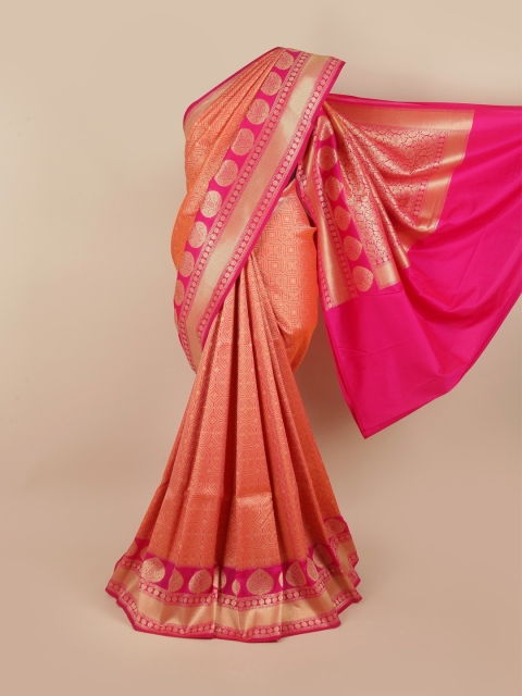 

Pothys Peach-Coloured & Fuchsia Woven Design Pure Silk Banarasi Saree