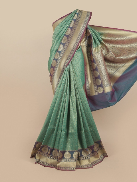 

Pothys Green & Blue Woven Design Pure Silk Banarasi Saree