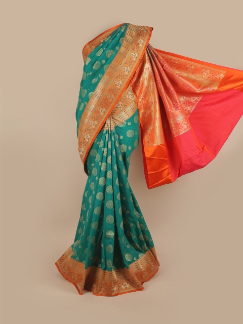 

Pothys Green & Orange Woven Design Pure Silk Banarasi Saree