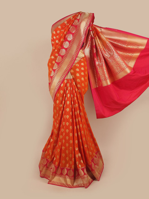 

Pothys Orange & Pink Woven Design Pure Silk Banarasi Saree