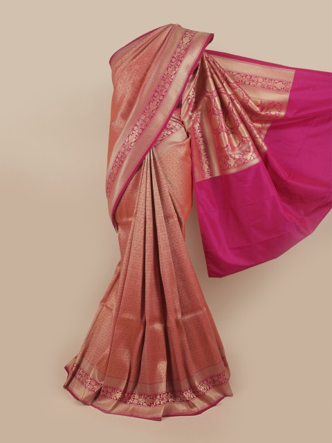 

Pothys Magenta & Gold-Toned Woven Design Pure Silk Banarasi Saree