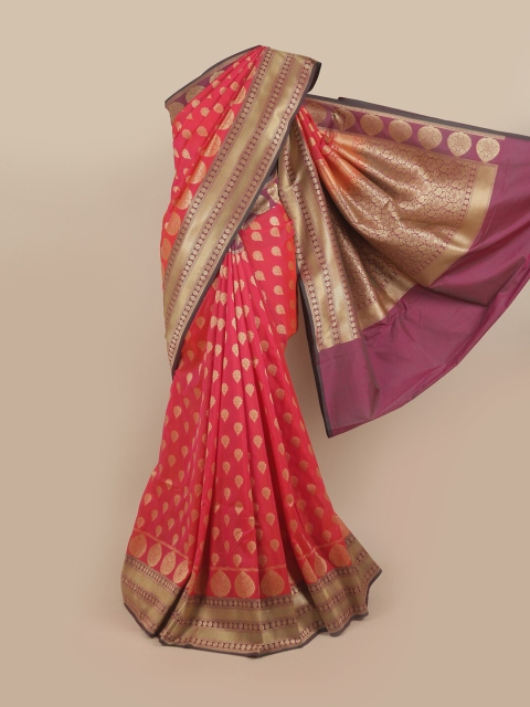 

Pothys Pink & Purple Woven Design Pure Silk Banarasi Saree