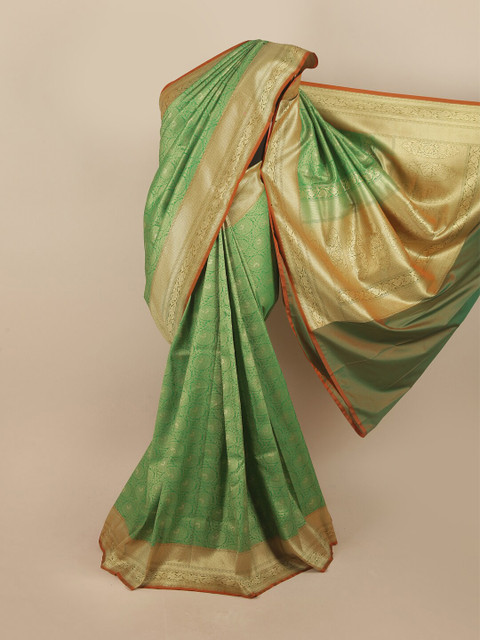 

Pothys Green & Gold-Toned Woven Design Pure Silk Banarasi Saree