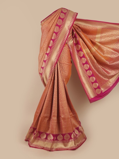 

Pothys Pink & Gold-Toned Ethnic Motifs Pure Silk Banarasi Saree