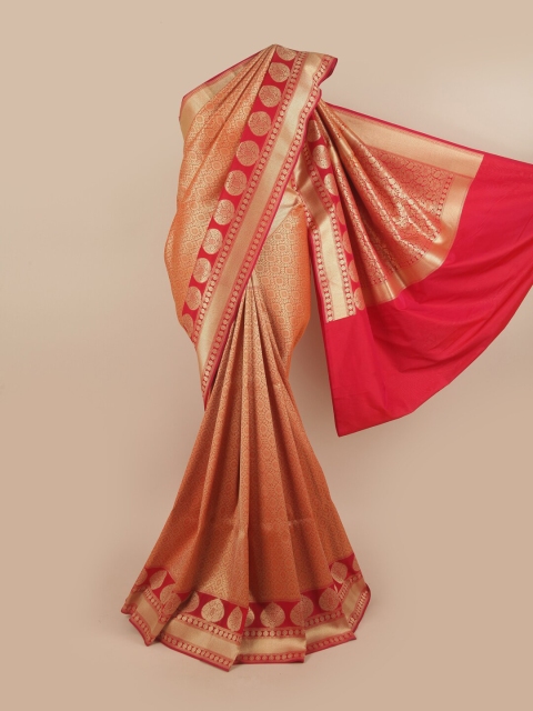 

Pothys Orange & Gold-Toned Ethnic Motifs Pure Silk Banarasi Saree