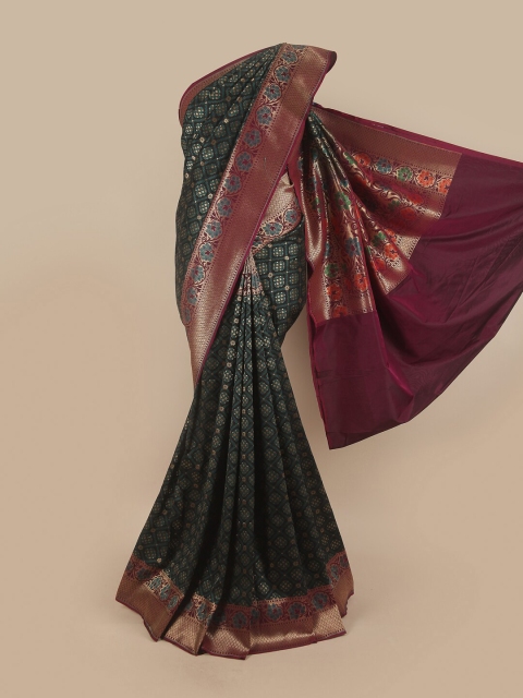 

Pothys Black & Maroon Ethnic Motifs Pure Silk Banarasi Saree