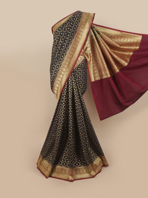 

Pothys Navy Blue & Maroon Pure Silk Banarasi Saree