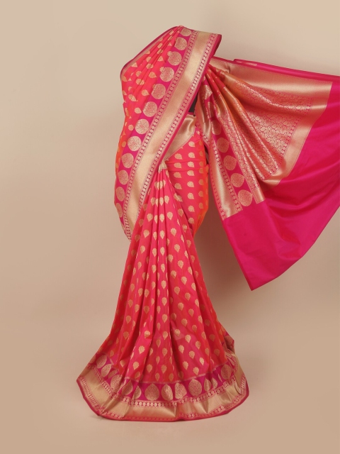 

Pothys Pink & Gold-Toned Ethnic Motifs Pure Silk Banarasi Saree