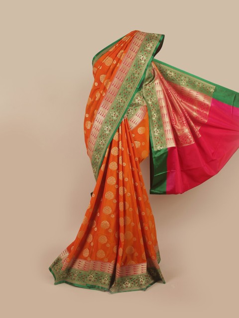 

Pothys Orange & Pink Ethnic Motifs Pure Silk Banarasi Saree