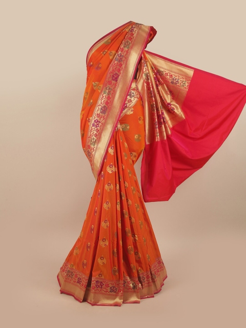 

Pothys Orange & Pink Ethnic Motifs Pure Silk Banarasi Saree