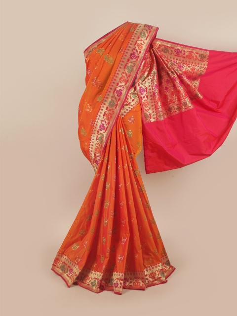 

Pothys Orange & Red Ethnic Motifs Pure Silk Banarasi Saree