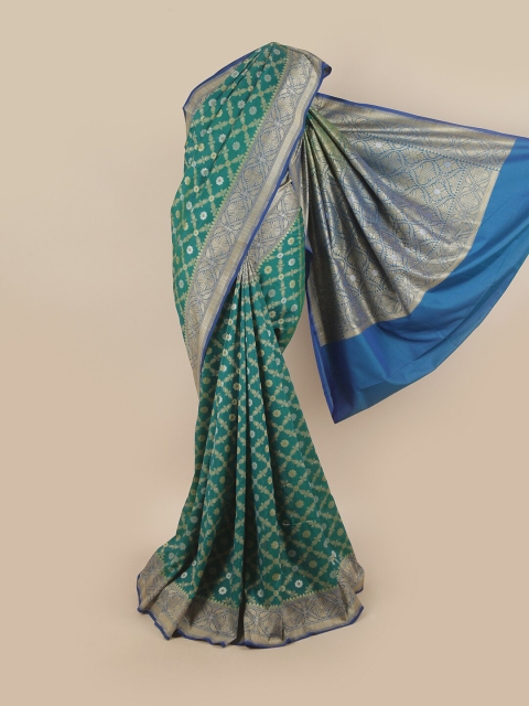

Pothys Green & Blue Woven Design Pure Silk Banarasi Saree