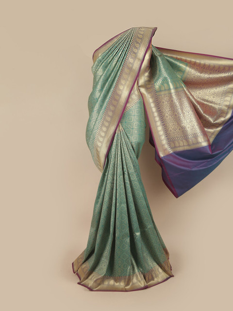 

Pothys Green & Purple Ethnic Motifs Pure Silk Banarasi Saree