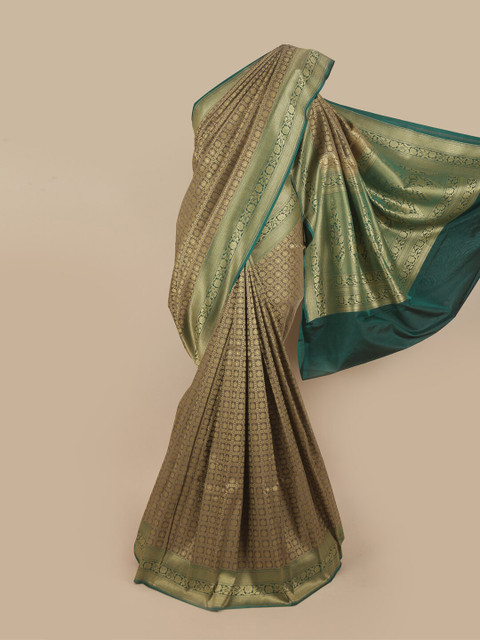 

Pothys Tan & Green Woven Design Pure Silk Banarasi Saree