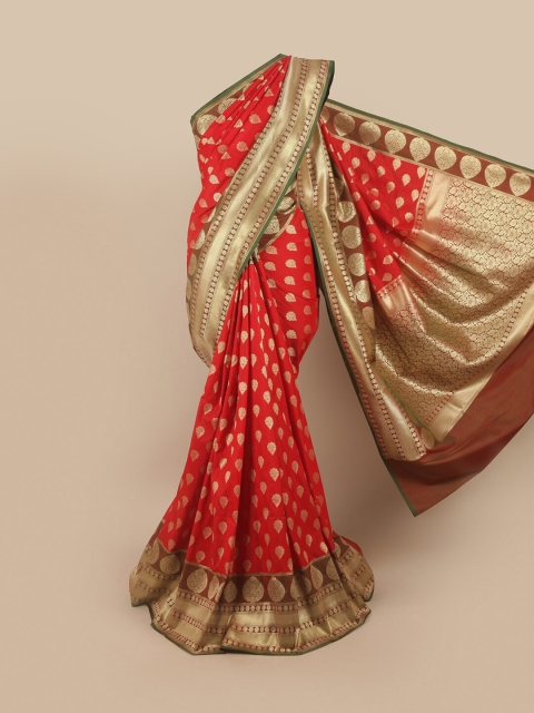 

Pothys Red & Green Ethnic Motifs Pure Silk Banarasi Saree