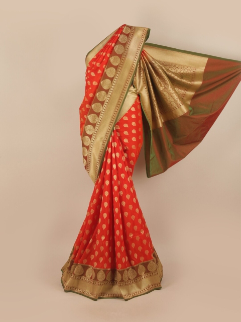 

Pothys Green & Maroon Ethnic Motifs Pure Silk Banarasi Saree