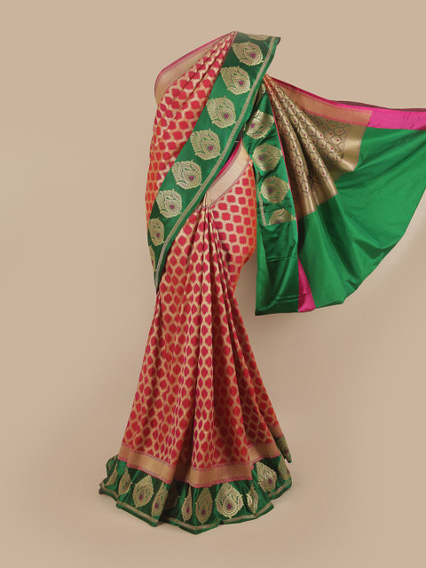 

Pothys Pink & Green Pure Silk Banarasi Saree