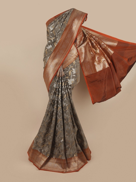 

Pothys Grey & Maroon Ethnic Motifs Pure Silk Banarasi Saree