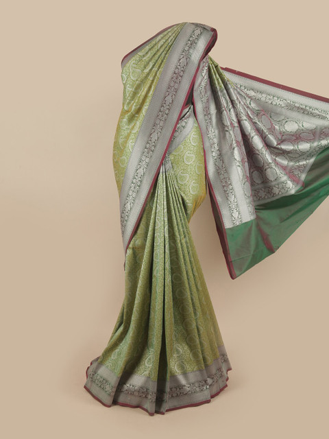 

Pothys Green & Red Ethnic Motifs Pure Silk Banarasi Saree
