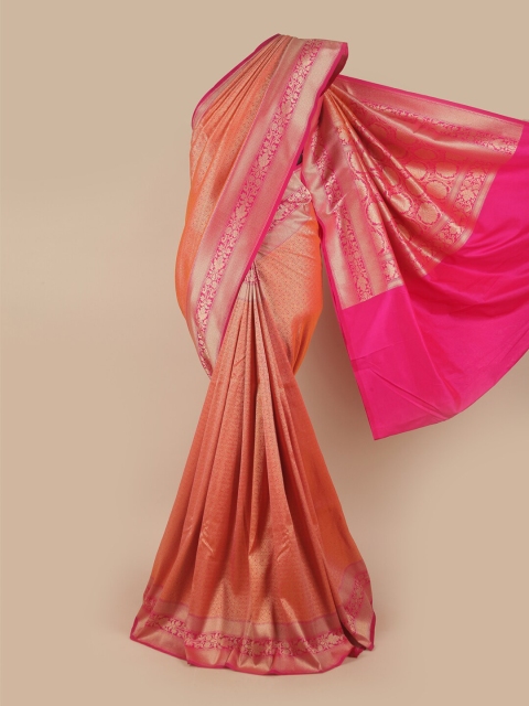 

Pothys Peach-Coloured & Pink Ethnic Motifs Pure Silk Banarasi Saree