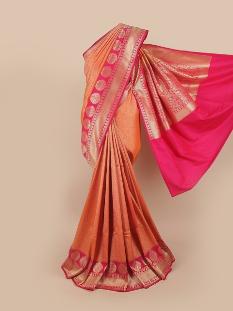 

Pothys Pink & Orange Ethnic Motifs Zari Pure Silk Banarasi Saree