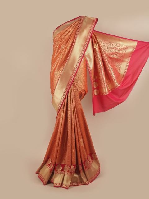 

Pothys Orange & Pink Ethnic Motifs Pure Silk Banarasi Saree