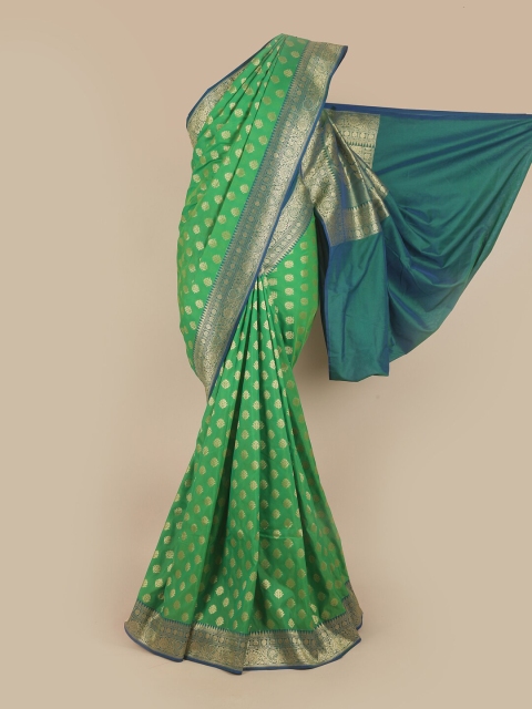 

Pothys Green & Teal Blue Woven Design Zari Pure Silk Banarasi Saree