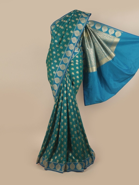 

Pothys Green & Blue Ethnic Motifs Pure Silk Banarasi Saree