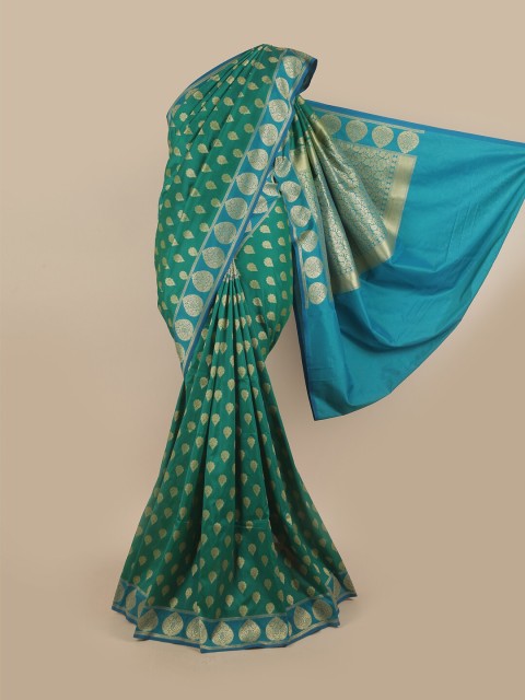 

Pothys Green & Gold-Toned Ethnic Motifs Pure Silk Banarasi Saree