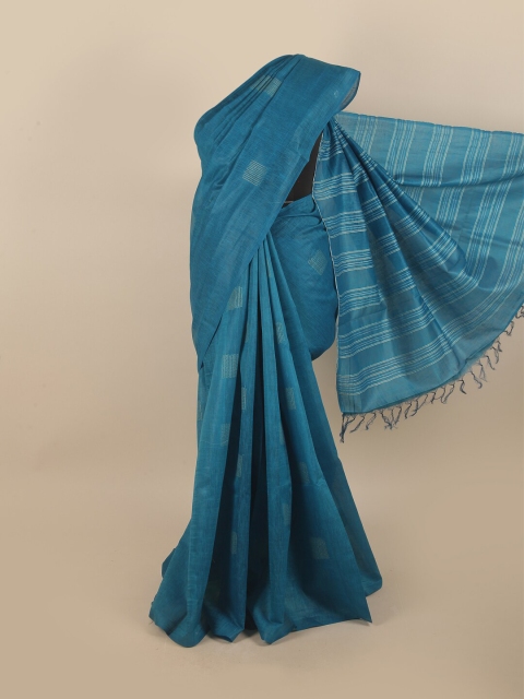 

Pothys Blue Striped Pure Silk Tussar Saree