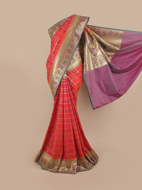 

Pothys Pink & Purple Ethnic Motifs Pure Silk Banarasi Saree