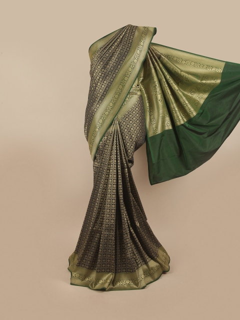 

Pothys Navy Blue & Green Ethnic Motifs Pure Silk Banarasi Saree