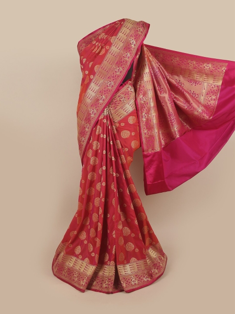 

Pothys Pink & Gold-Toned Ethnic Motifs Pure Silk Banarasi Saree