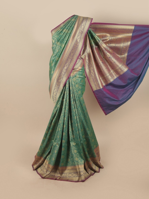 

Pothys Green & Gold-Toned Ethnic Motifs Pure Silk Banarasi Saree
